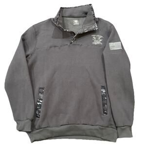 NRA Sweathsirt Men’s Large Pullover 1/4 Snap Button Grey Camo Logo